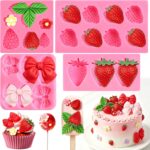 3D Strawberry Silicone Mould Set — 4 Pieces with Bow and Flower Shapes