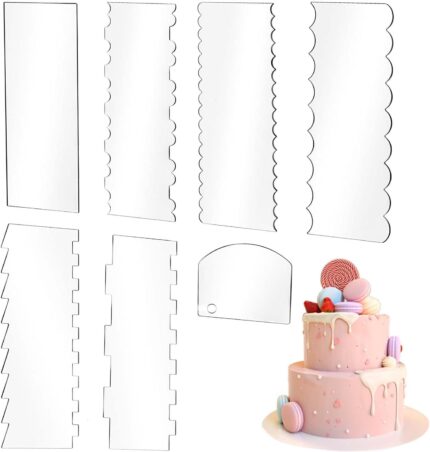 Acrylic Cake Scraper 9.5 Inch — 7 Pieces, Patterned Edges