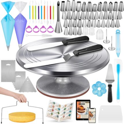 Aluminium Cake Decorating Kit — 180 Pieces with Turntable