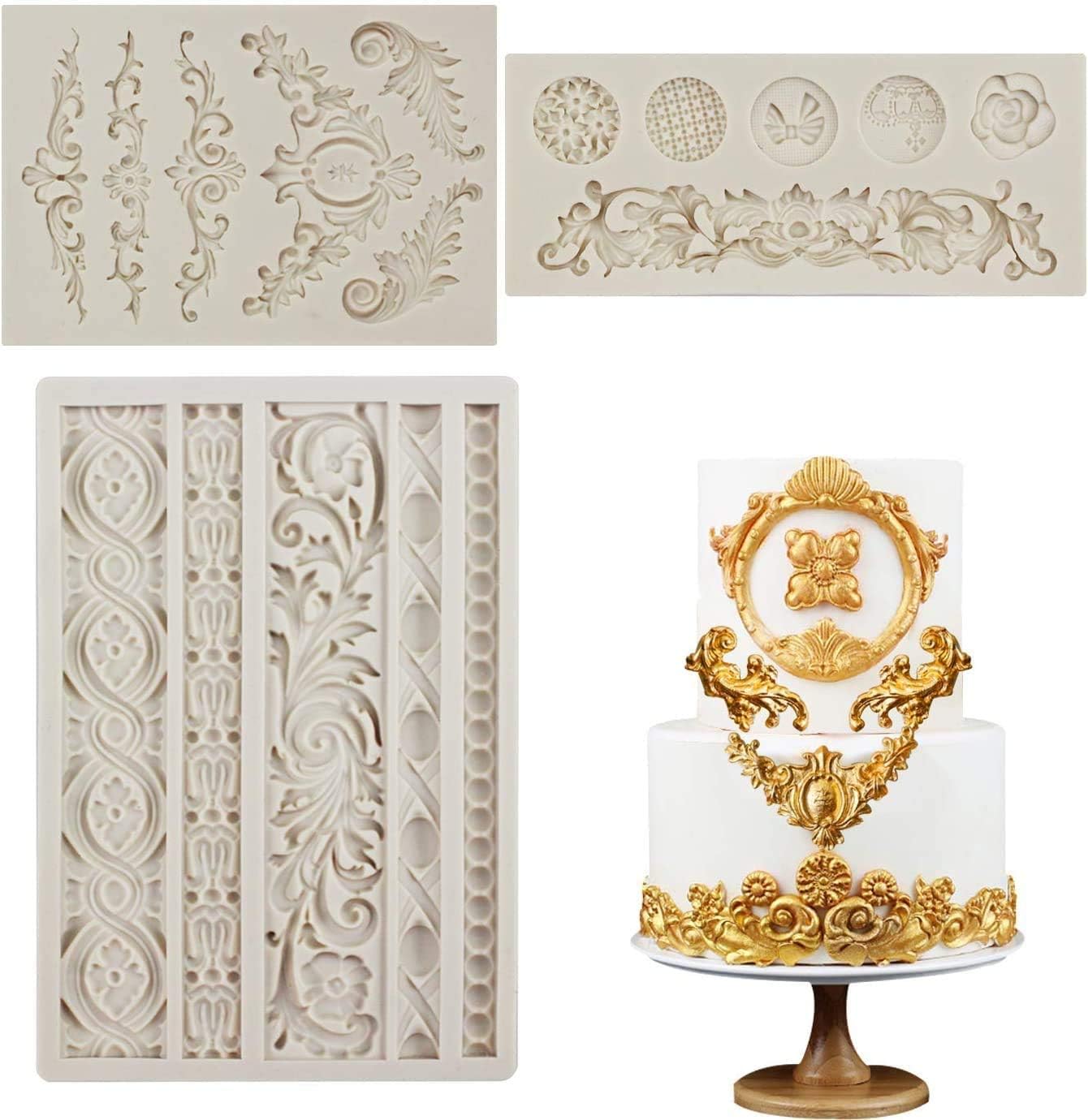 Baroque Scroll and Lace Silicone Moulds — 3 Pieces Baroque Scroll and Lace Silicone Moulds — 3 Pieces