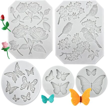 Butterfly, Rose and Blossom Silicone Moulds — 5 Pack