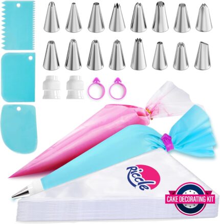 Cake Decorating Kit — 124 Pieces with 16 Tips and 100 Piping Bags