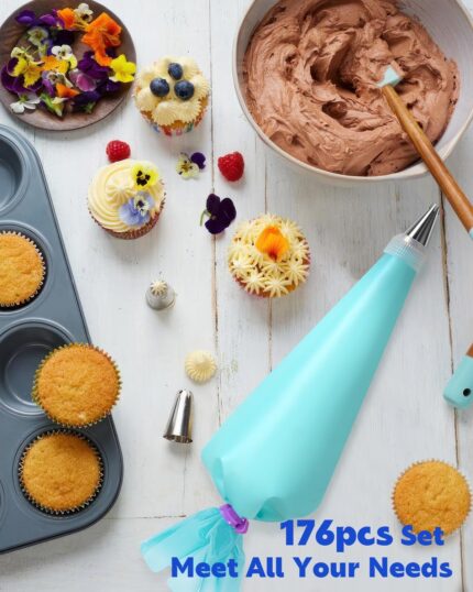 Cake Decorating Kit with 176 Pieces — Piping Bags, Tips and Couplers