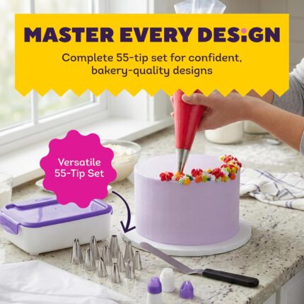 Cake Decorating Piping Tip Set — 55 Pieces with Storage Case