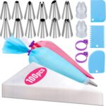 Cake Decorating Set — 100 Disposable 12-Inch Bags with Tips and Reusable Bag