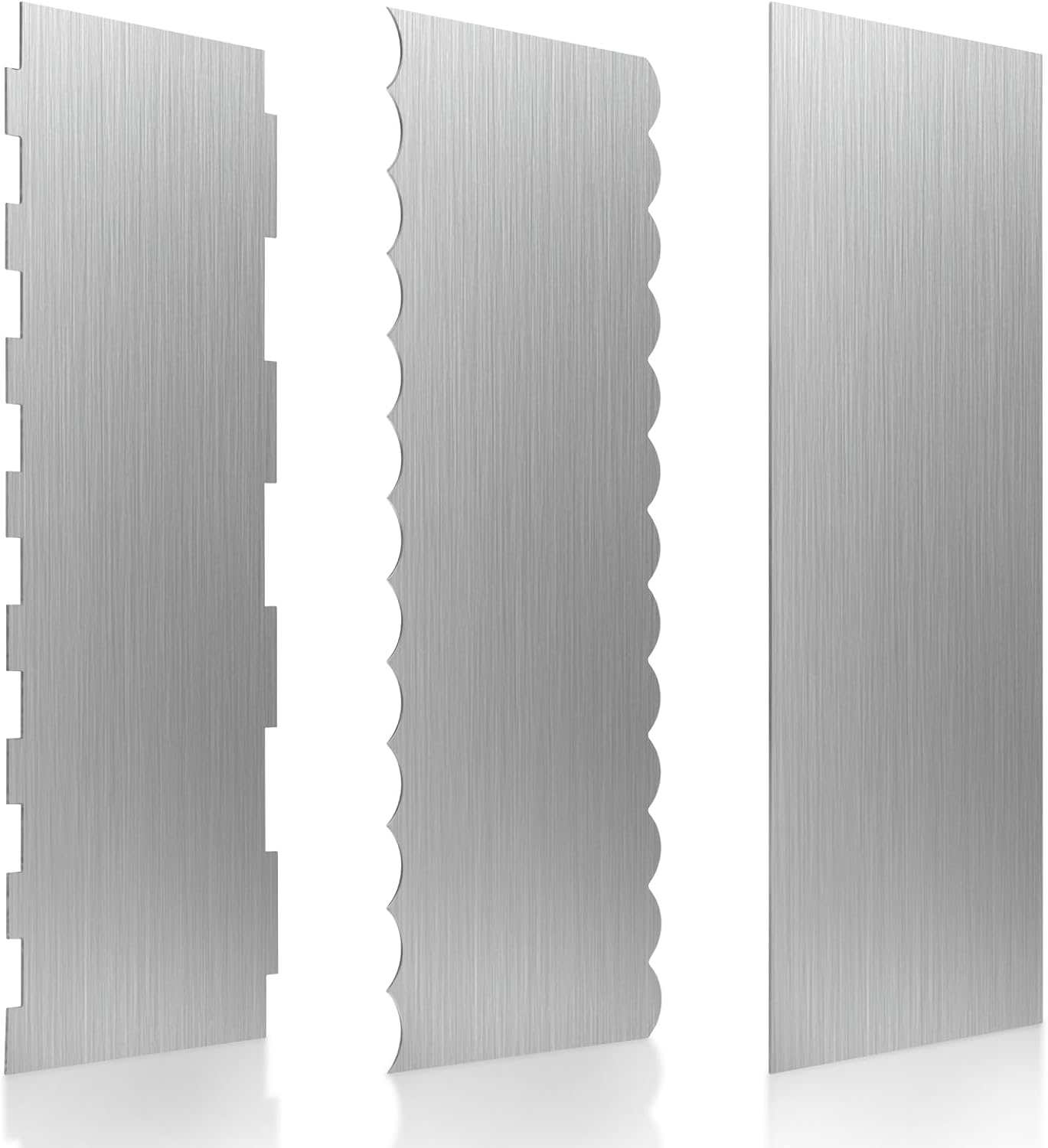 Double-Sided Patterned Cake Comb 8.6 Inch — 3 Pieces, Stainless Steel Double-Sided Patterned Cake Comb 8.6 Inch — 3 Pieces, Stainless Steel