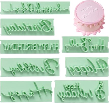 Happy Birthday Fondant Stamp Set — 8 Pieces with Letter Embossers