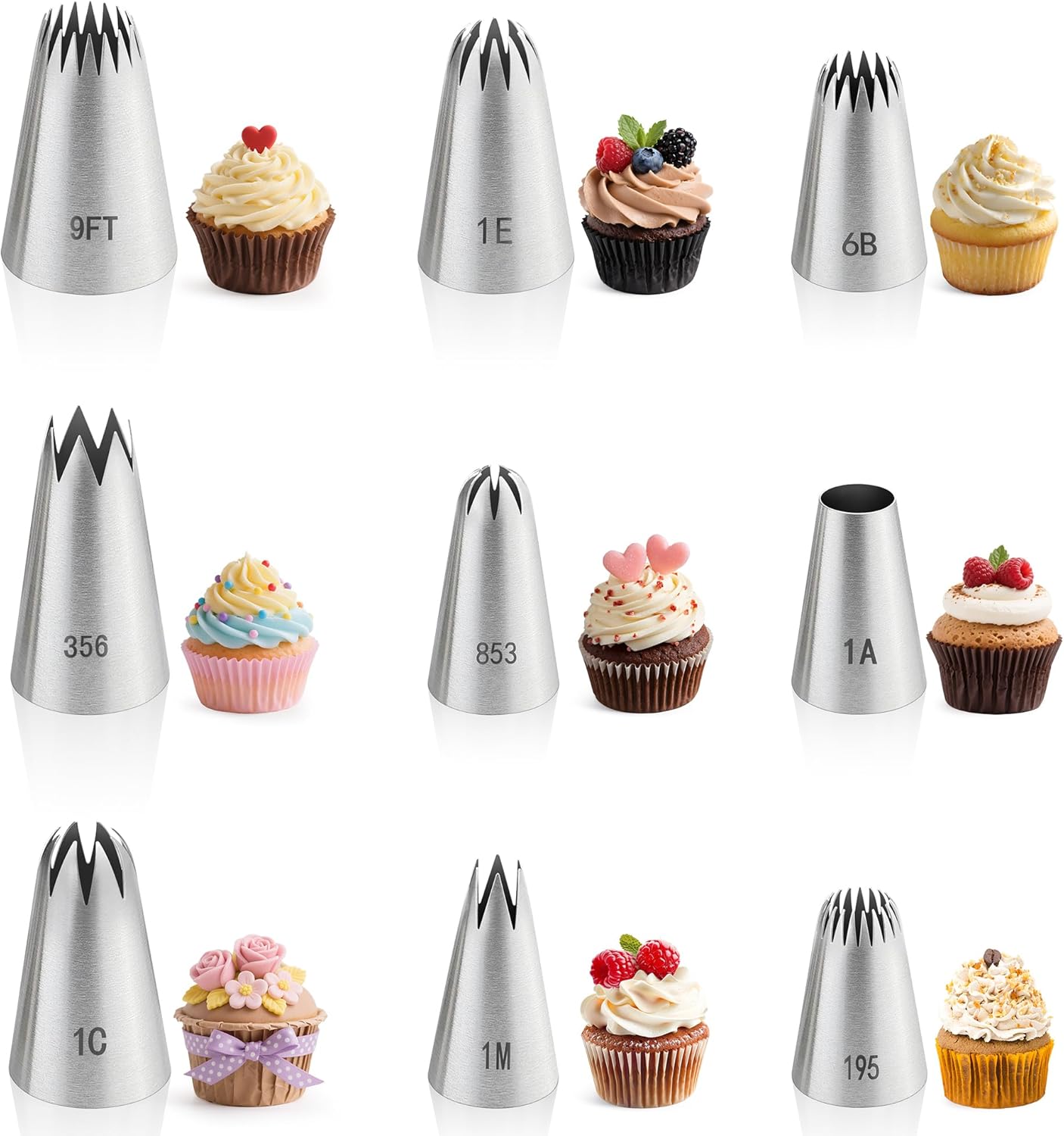Large Piping Tip Set — 9 Pieces, Stainless Steel Large Piping Tip Set — 9 Pieces, Stainless Steel