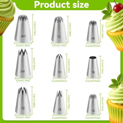 Large Piping Tip Set — 9 Pieces, Stainless Steel