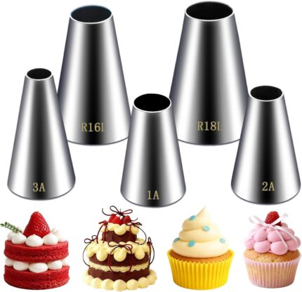 Large Round Piping Tip Set — 5 Pieces, Stainless Steel
