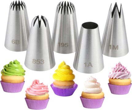 Large Stainless Steel Piping Nozzle Set — 5 Pieces