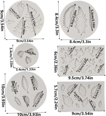 Leaf Silicone Mould Set — 6 Pieces, Rose, Maple and Fern