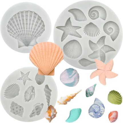 Marine Theme Silicone Moulds — 3 Pieces, Seashell and Starfish