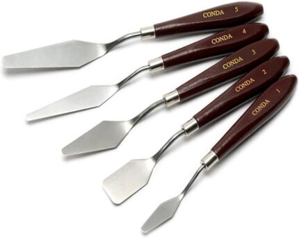 Palette Knife Set — 5 Pieces, Wooden Handles, Red