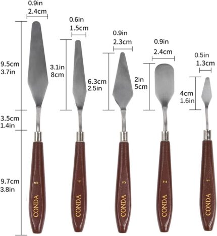 Palette Knife Set — 5 Pieces, Wooden Handles, Red
