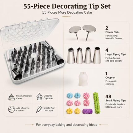 Piping Tip Set with Case — 55 Pieces, 48 Small and 4 Large