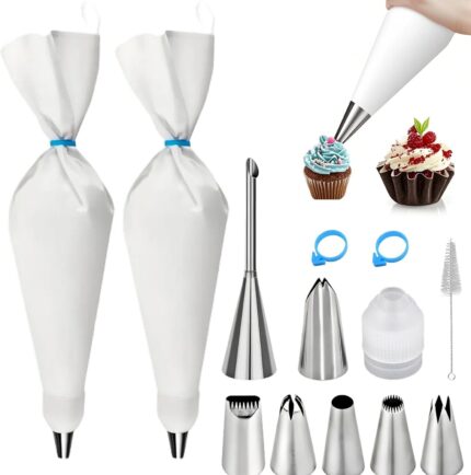 Reusable 16-Inch Cotton Piping Bag and Tip Set for Cake Decorating