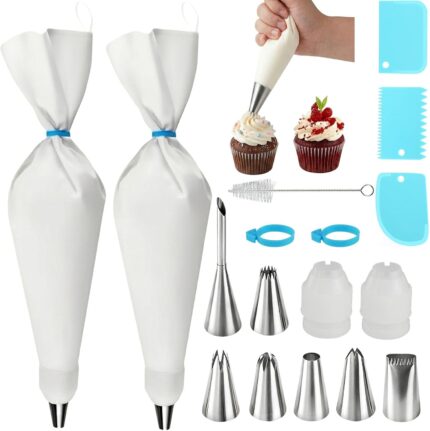 Reusable Cotton Piping Bag and Nozzle Set — 17 Pieces with Coupler
