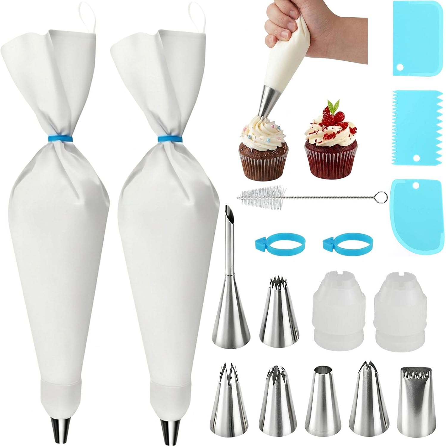 Reusable Cotton Piping Bag and Nozzle Set — 17 Pieces with Coupler Reusable Cotton Piping Bag and Nozzle Set — 17 Pieces with Coupler