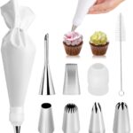 Reusable Piping Bag Set with Six Steel Nozzles — 9 Pieces