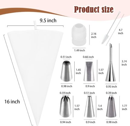 Reusable Piping Bag Set with Six Steel Nozzles — 9 Pieces
