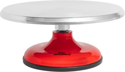 Revolving Cake Stand — Red and Silver Turntable