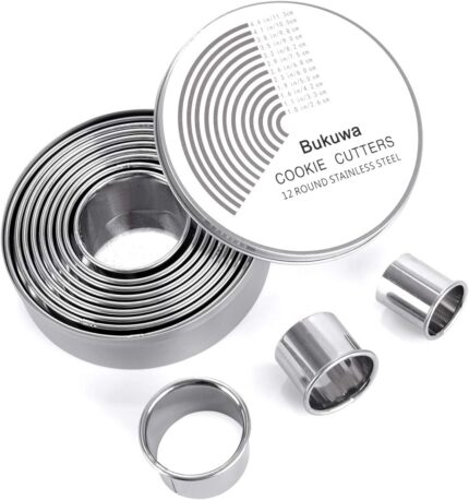 Round Cookie and Biscuit Cutter Set — 12 Graduated Circles, Stainless Steel