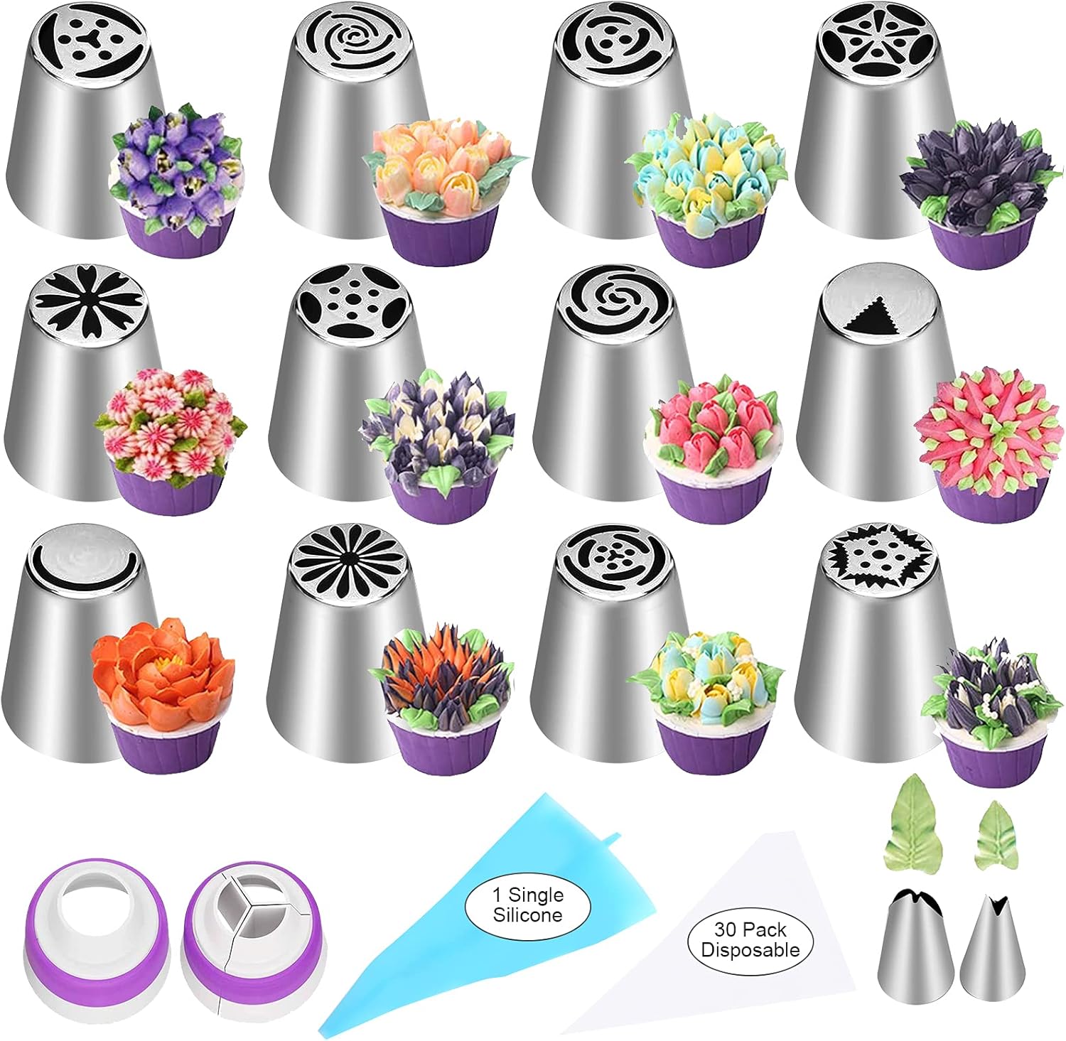 Russian Piping Tip Set — 47 Pieces with 12 Flower Nozzles Russian Piping Tip Set — 47 Pieces with 12 Flower Nozzles