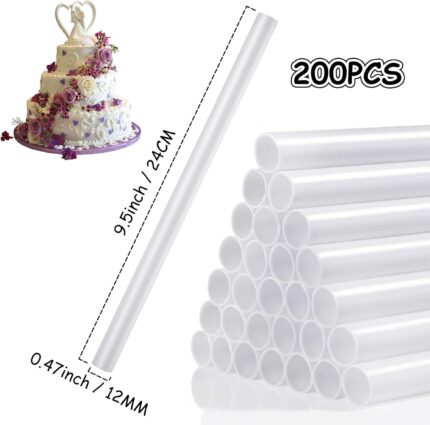 White Plastic Cake Dowels — 200 Pieces, 0.47 Inch Diameter